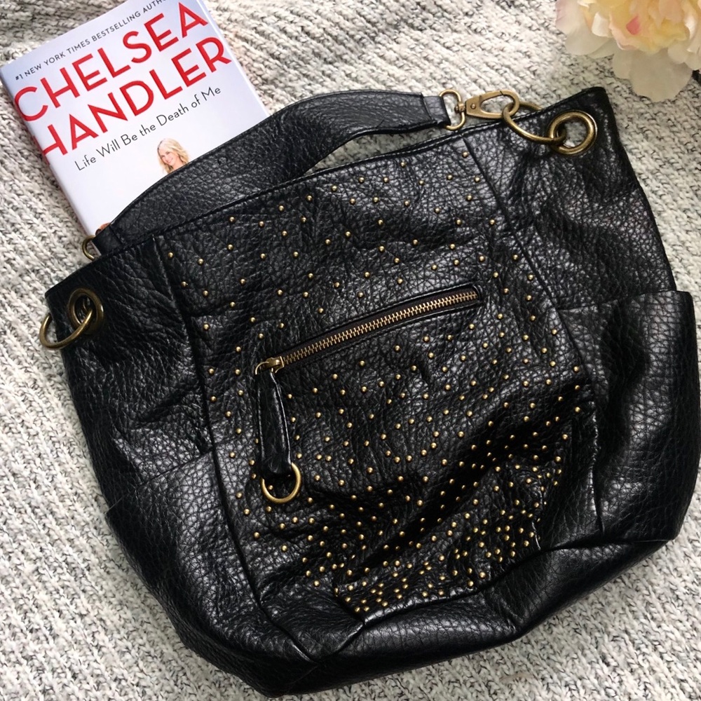 EUC BUENO Black with Gold Studded Hobo Purse